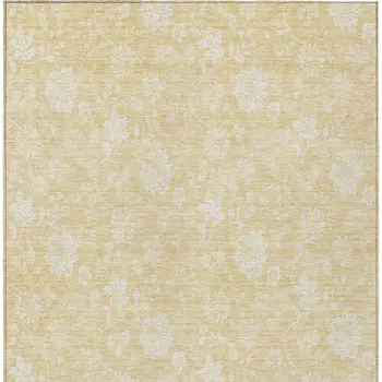 10' X 14' Yellow Wheat And Ivory Floral Washable Indoor Outdoor Area Rug