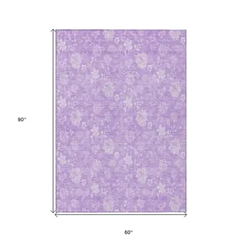 5' X 8' Lavender And Lilac Floral Washable Indoor Outdoor Area Rug