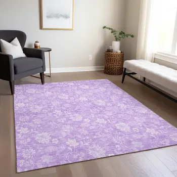 5' X 8' Lavender And Lilac Floral Washable Indoor Outdoor Area Rug