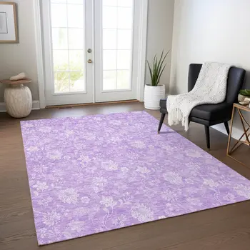 8' X 10' Lavender And Lilac Floral Washable Indoor Outdoor Area Rug