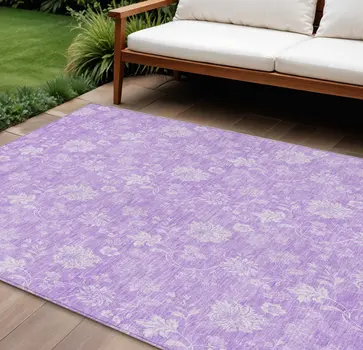 10' X 14' Lavender And Lilac Floral Washable Indoor Outdoor Area Rug