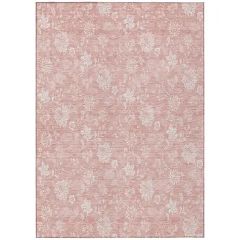5' X 8' Pink Ivory And Blush Floral Washable Indoor Outdoor Area Rug