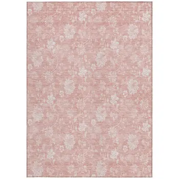5' X 8' Pink Ivory And Blush Floral Washable Indoor Outdoor Area Rug