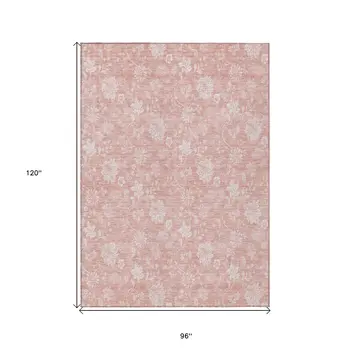 8' X 10' Pink Ivory And Blush Floral Washable Indoor Outdoor Area Rug