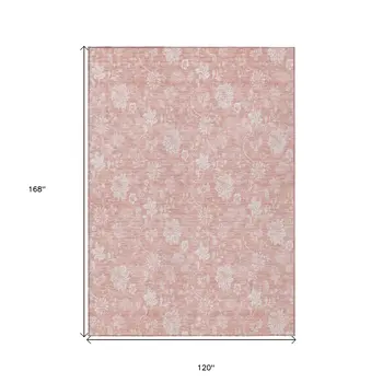 10' X 14' Pink Ivory And Blush Floral Washable Indoor Outdoor Area Rug