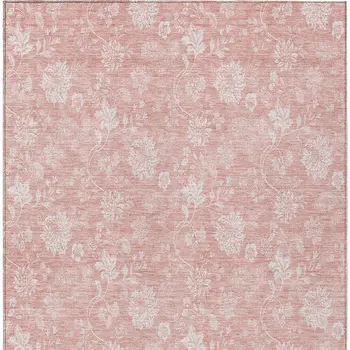 10' X 14' Pink Ivory And Blush Floral Washable Indoor Outdoor Area Rug