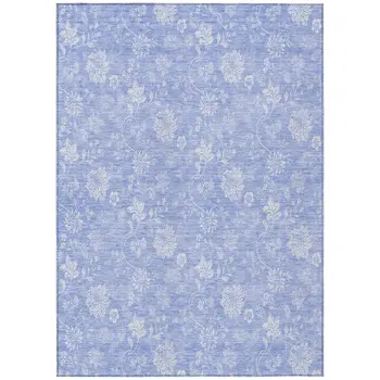 8' X 10' Sky Blue Denim Blue And Ivory Floral Washable Indoor Outdoor Area Rug