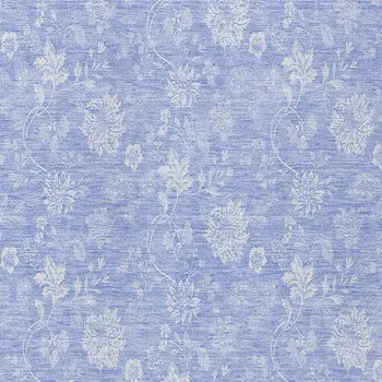 8' X 10' Sky Blue Denim Blue And Ivory Floral Washable Indoor Outdoor Area Rug