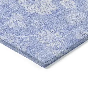 8' X 10' Sky Blue Denim Blue And Ivory Floral Washable Indoor Outdoor Area Rug