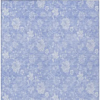 8' X 10' Sky Blue Denim Blue And Ivory Floral Washable Indoor Outdoor Area Rug