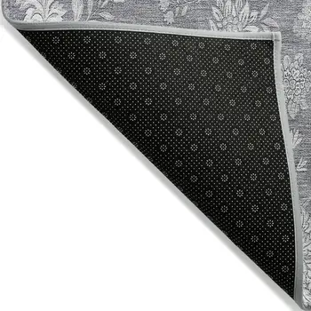 9' X 12' Gray Silver And Ivory Floral Washable Indoor Outdoor Area Rug