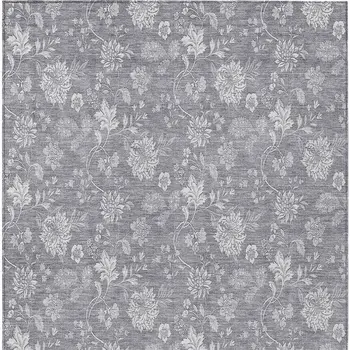 10' X 14' Gray Silver And Ivory Floral Washable Indoor Outdoor Area Rug