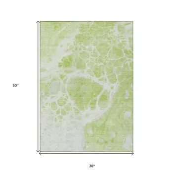3' X 5' Artichoke Green And Ivory Nautical Washable Indoor Outdoor Area Rug