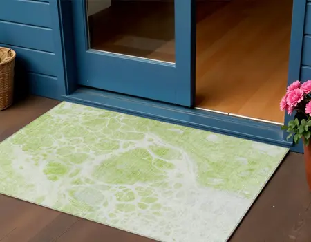 3' X 5' Artichoke Green And Ivory Nautical Washable Indoor Outdoor Area Rug