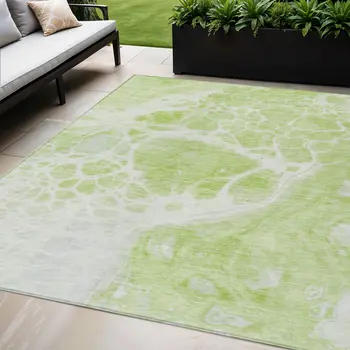 5' X 8' Artichoke Green And Ivory Nautical Washable Indoor Outdoor Area Rug