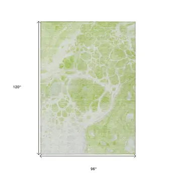 8' X 10' Artichoke Green And Ivory Nautical Washable Indoor Outdoor Area Rug