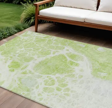 9' X 12' Artichoke Green And Ivory Nautical Washable Indoor Outdoor Area Rug