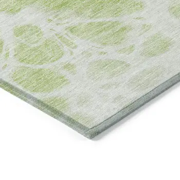 9' X 12' Artichoke Green And Ivory Nautical Washable Indoor Outdoor Area Rug