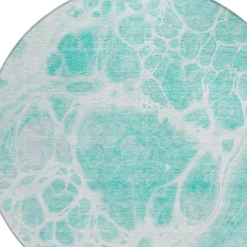 8' Aqua Teal Blue And Ivory Round Nautical Washable Indoor Outdoor Area Rug