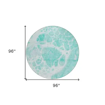 8' Aqua Teal Blue And Ivory Round Nautical Washable Indoor Outdoor Area Rug