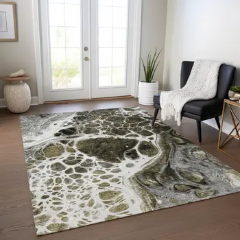 5' X 8' Chocolate Beige And Taupe Nautical Washable Indoor Outdoor Area Rug