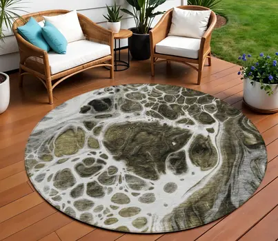 8' Chocolate Beige And Taupe Round Nautical Washable Indoor Outdoor Area Rug
