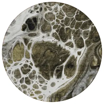 8' Chocolate Beige And Taupe Round Nautical Washable Indoor Outdoor Area Rug