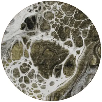 8' Chocolate Beige And Taupe Round Nautical Washable Indoor Outdoor Area Rug