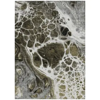 10' X 14' Chocolate Beige And Taupe Nautical Washable Indoor Outdoor Area Rug