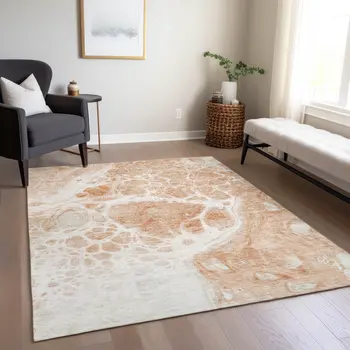 3' X 5' Copper And Ivory Nautical Washable Indoor Outdoor Area Rug