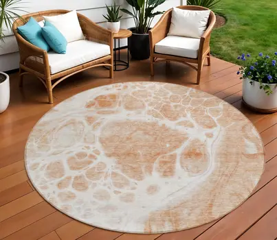 8' Copper And Ivory Round Nautical Washable Indoor Outdoor Area Rug