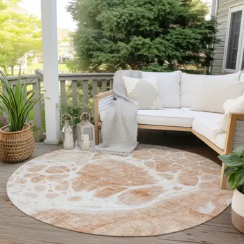 8' Copper And Ivory Round Nautical Washable Indoor Outdoor Area Rug