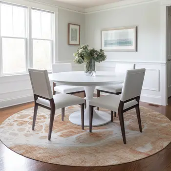 8' Copper And Ivory Round Nautical Washable Indoor Outdoor Area Rug