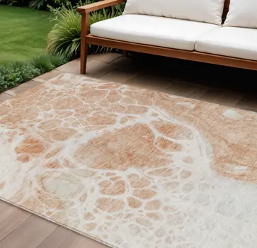 8' X 10' Copper And Ivory Nautical Washable Indoor Outdoor Area Rug