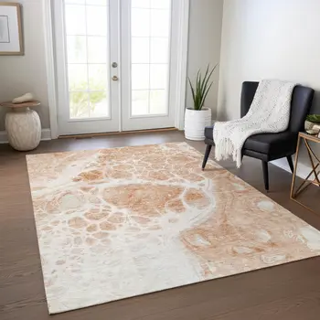 9' X 12' Copper And Ivory Nautical Washable Indoor Outdoor Area Rug