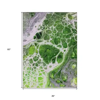 3' X 5' Lime Green And Gray Nautical Washable Indoor Outdoor Area Rug