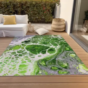 3' X 5' Lime Green And Gray Nautical Washable Indoor Outdoor Area Rug