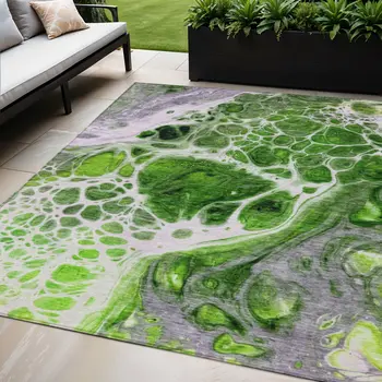 5' X 8' Lime Green And Gray Nautical Washable Indoor Outdoor Area Rug