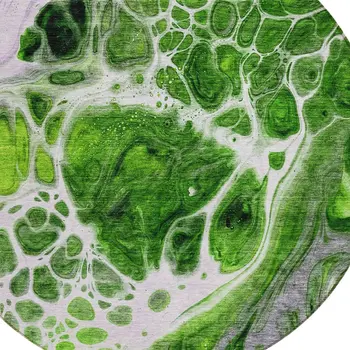 8' Lime Green And Gray Round Nautical Washable Indoor Outdoor Area Rug