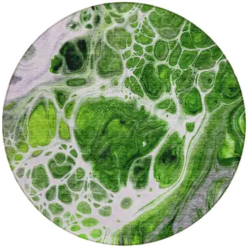 8' Lime Green And Gray Round Nautical Washable Indoor Outdoor Area Rug