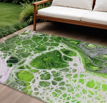 8' X 10' Lime Green And Gray Nautical Washable Indoor Outdoor Area Rug