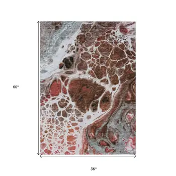 3' X 5' Red Copper And Gray Nautical Washable Indoor Outdoor Area Rug