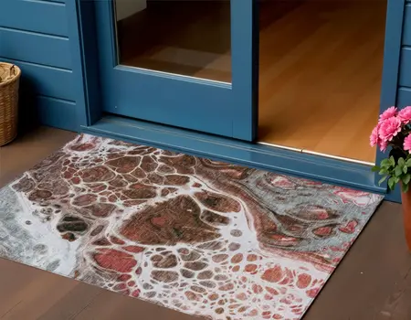 3' X 5' Red Copper And Gray Nautical Washable Indoor Outdoor Area Rug