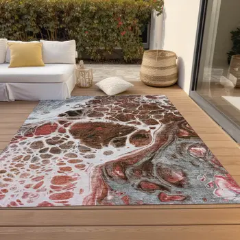 3' X 5' Red Copper And Gray Nautical Washable Indoor Outdoor Area Rug