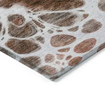 3' X 5' Red Copper And Gray Nautical Washable Indoor Outdoor Area Rug