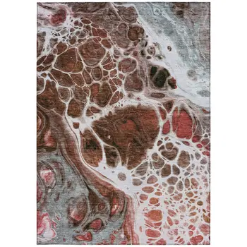 5' X 8' Red Copper And Gray Nautical Washable Indoor Outdoor Area Rug