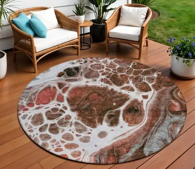 8' Red Copper And Gray Round Nautical Washable Indoor Outdoor Area Rug