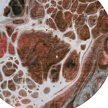 8' Red Copper And Gray Round Nautical Washable Indoor Outdoor Area Rug