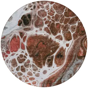 8' Red Copper And Gray Round Nautical Washable Indoor Outdoor Area Rug