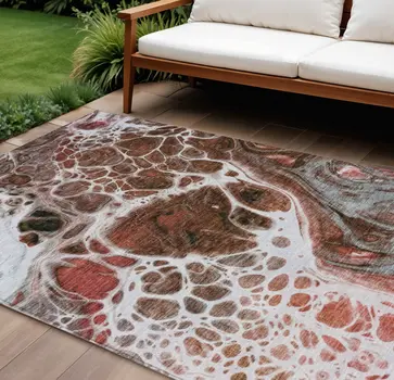 8' X 10' Red Copper And Gray Nautical Washable Indoor Outdoor Area Rug